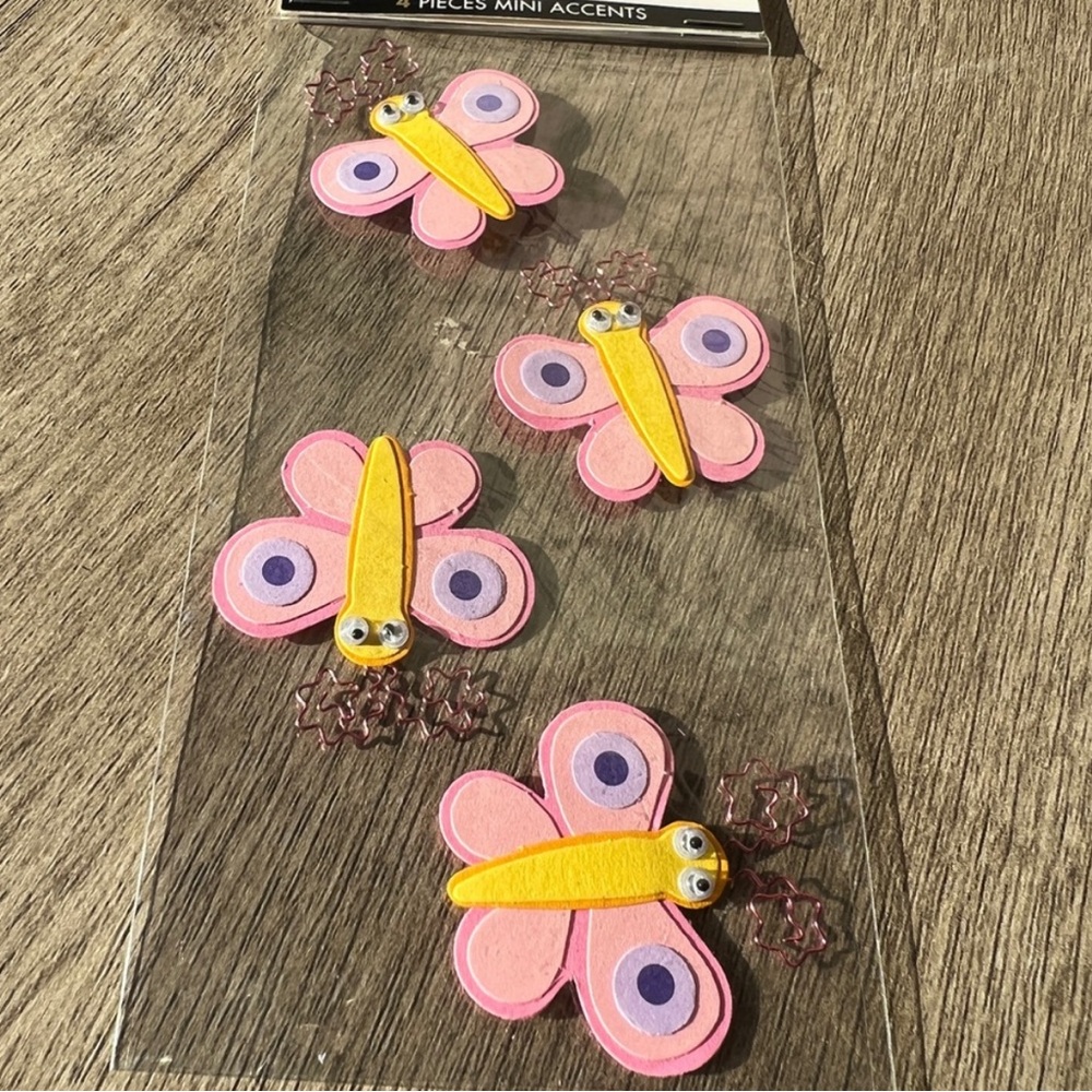 Rare 2003 Scrapbooking Dimensional Butterfly Embellishmemts Pink Wire Googly Eye